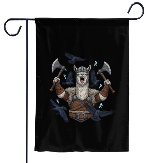 Viking Alpaca Warrior Illustration Garden Flags