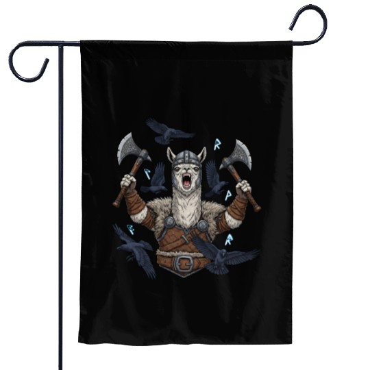 Viking Alpaca Warrior Illustration Garden Flags
