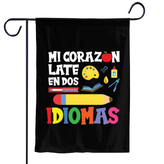 Mi Corazon Idiomas Spanish English Teacher Garden Flags