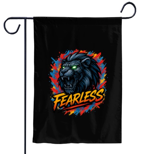 Fearless Lion with Neon Eyes Design Garden Flags