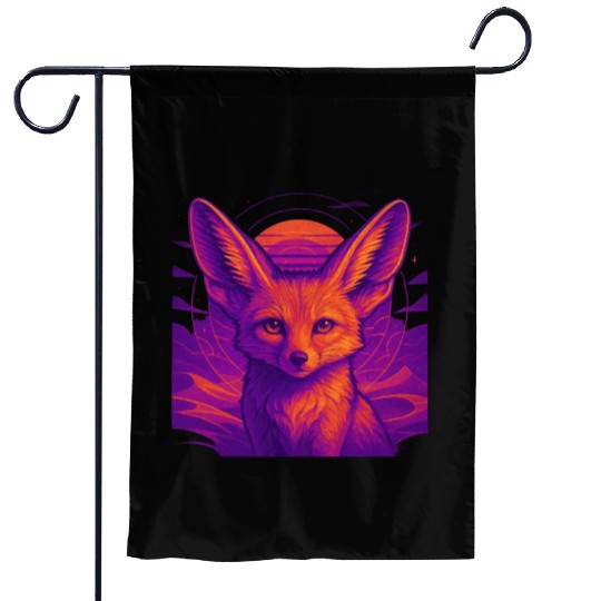 Neon Fox Constellation Art Garden Flags
