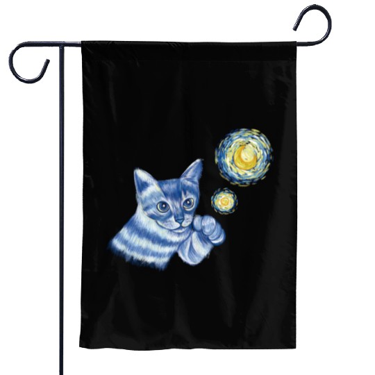 Blue Starry Night British Shorthair Cat Graphic Garden Flags
