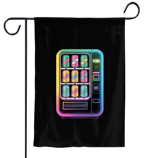 Y2K Cyber Vending Machine with Iridescent Drinks Garden Flags