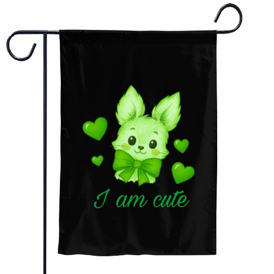 Cute Green Bunny with Bow – Kawaii Animal Design Garden Flags