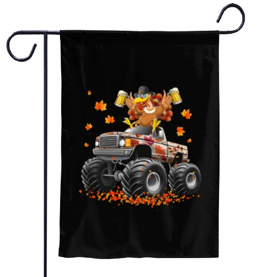 Thanksgiving Beer Turkey Riding Monster Truck  Garden Flags
