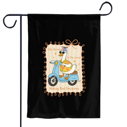 Silly Goose Riding Scooter Design Garden Flags