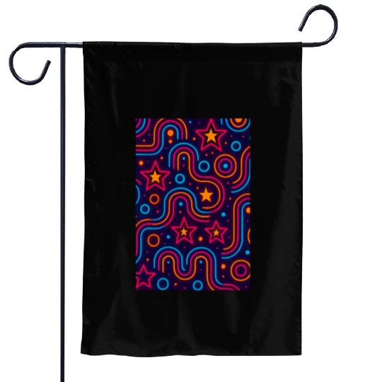 Neon Starburst Cosmic Pattern Garden Flags