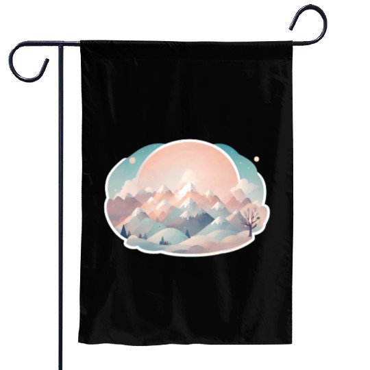 Serene Mountain Range with Sunrise Garden Flags