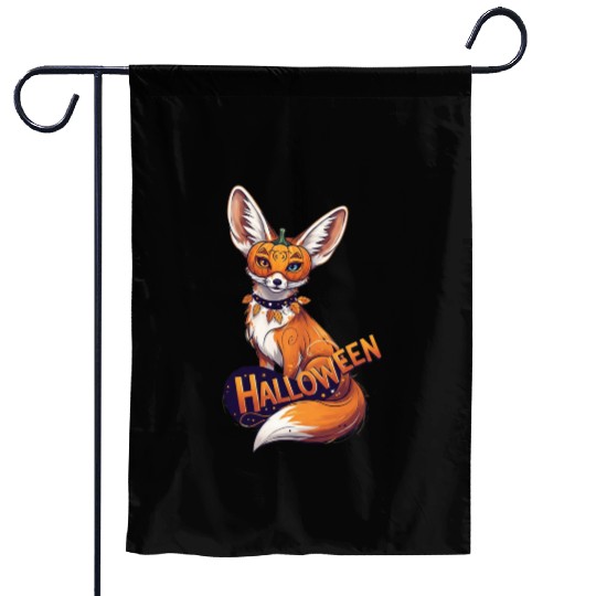 Enchanted Fox with Jack-o-Lantern Mask Garden Flags