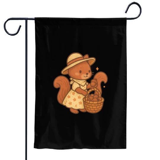 Vintage Squirrel in Summer Dress with Basket Garden Flags