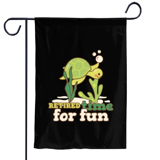 Turtle Relaxing with Retired Time Message Garden Flags