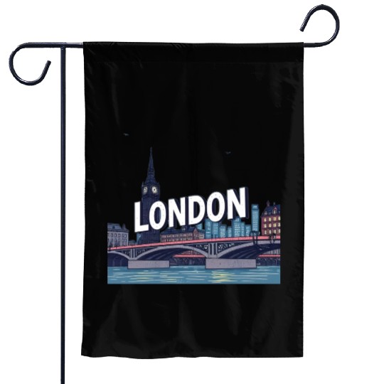 London Night Skyline Illustration Garden Flags