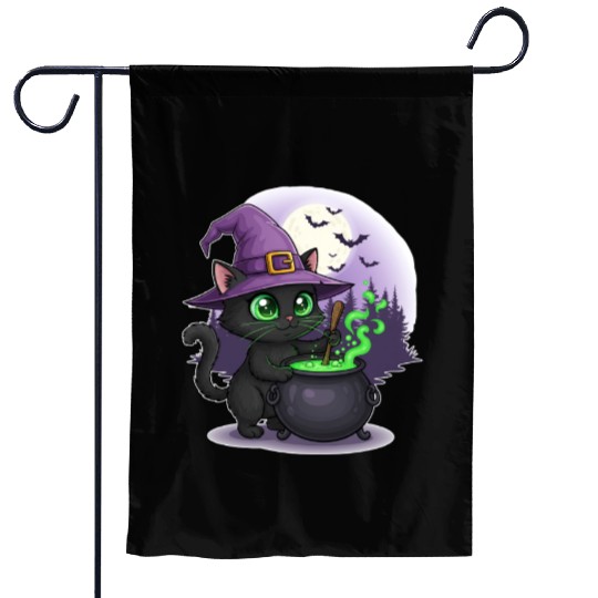 Enchanting Witch Cat Under Full Moon Garden Flags