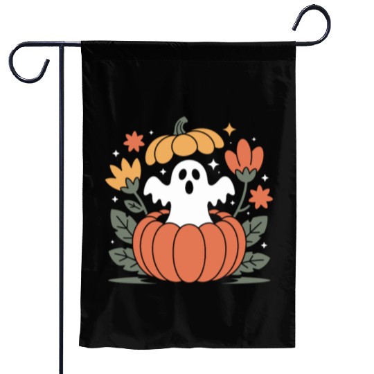 Floral Halloween Vintage Ghost Flower Pumpkin Garden Flags