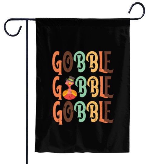 Festive Turkey and Gobble Text Pattern Garden Flags
