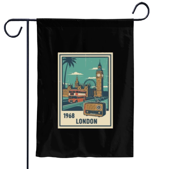 Vintage London 1968 Retro Travel Poster Garden Flags