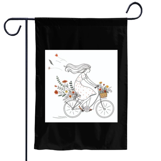 Girl Riding Bicycle with Flowers Vintage  Garden Flags