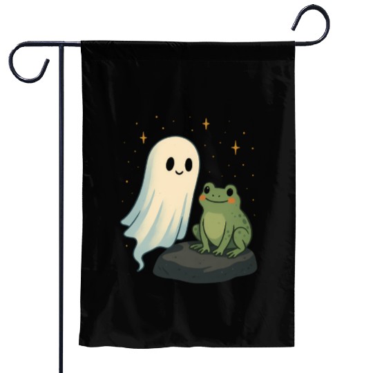 Whimsical Ghost and Frog Friendship Garden Flags