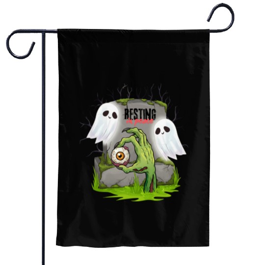 Spooky Graveyard with Ghosts and Eye Garden Flags