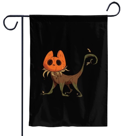 Whimsical Jack-o'-Lantern Cat Hybrid Garden Flags