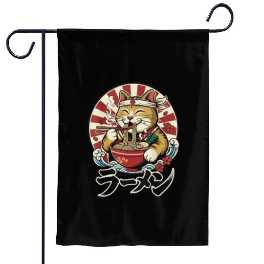 Victory Cat Ramen Illustration Garden Flags