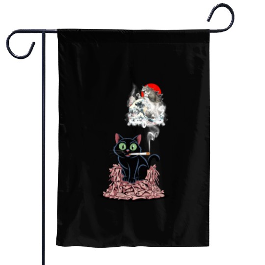 Black Cat Smoking Cigarette Catzilla Garden Flags