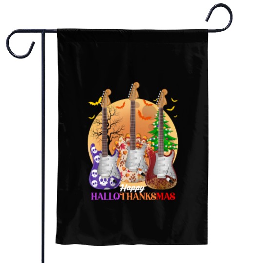 Happy HalloThanksMas Guitar  Garden Flags