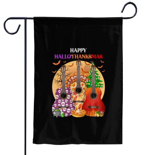 Happy HalloThanksMas Guitar  Garden Flags