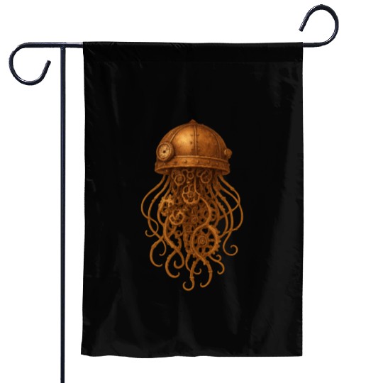 Steampunk Octopus Helmet Design Garden Flags