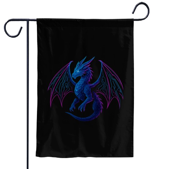 Neon Circuit Dragon Illustration Garden Flags