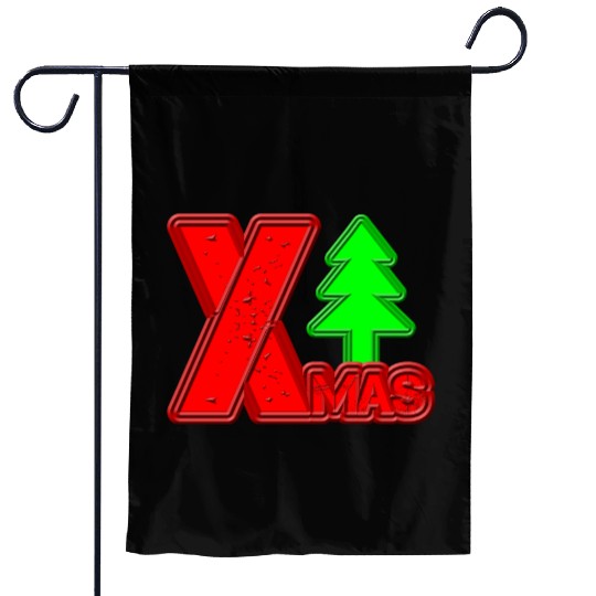 Festive Christmas Tree and XMAS Typography Garden Flags