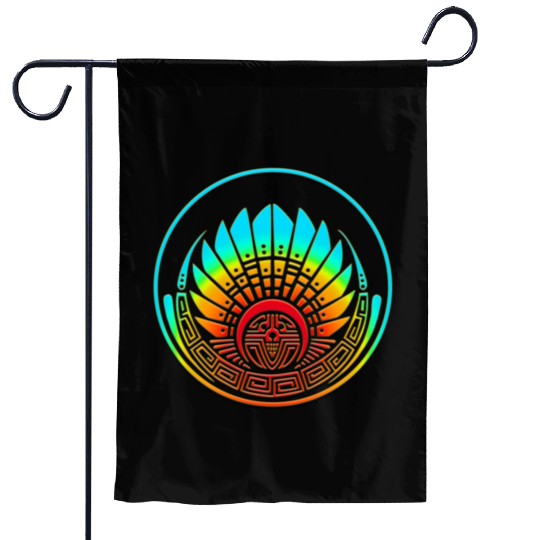 Mayan mask, crop circle, Quetzalcoatl, aztec Garden Flags
