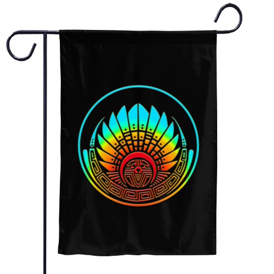Mayan mask, crop circle, Quetzalcoatl, aztec Garden Flags