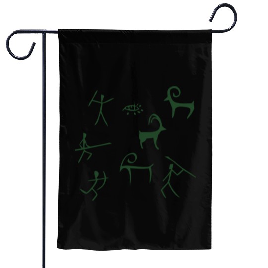 Caveman hunting cave drawings Garden Flags