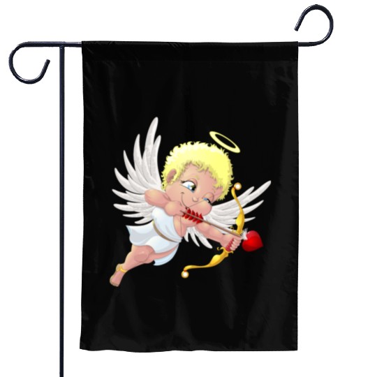 cupid with a halo Garden Flags