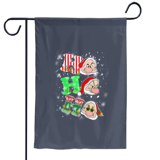 Ho Ho Ho Grumpy Dwarf Christmas Light Garden Flags, Snow White and Seven Dwarfs Disneyland Garden Flags