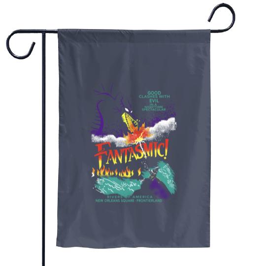 Retro Fantasmic Maleficent Dragon And Sorcerer Mickey Garden Flags, Fantasia Disney Garden Flags