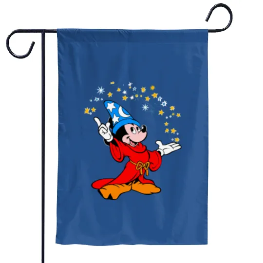 Retro Disney Fantasia Sorcerer Mickey Mouse Magic Wizard Garden Flags, Magic Kingdom WDW Garden Flags