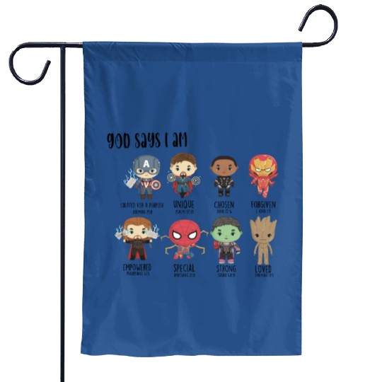 Marvel God says I am Garden Flags, Marvel Garden Flags, Disney Marvel Garden Flags, Avengers Garden Flags