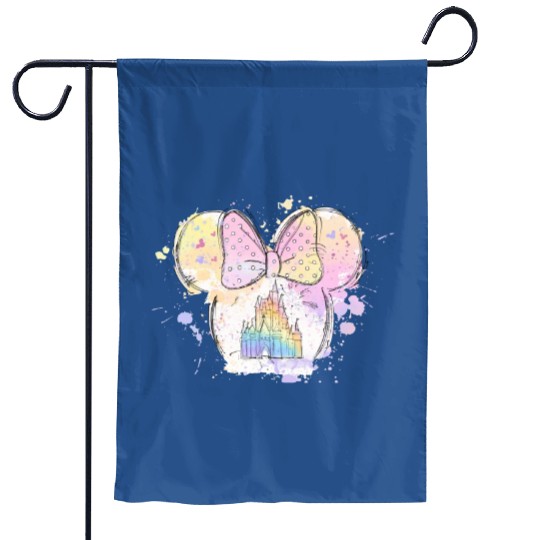 Disney Minnie Ears Castle Watercolor Garden Flags, Disney Garden Flags for Women, Disney Family Vacation 2023 Garden Flags