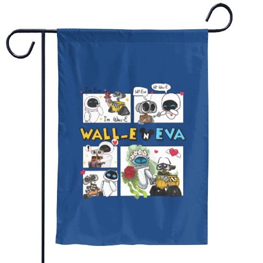 Disney Wall-E And Eva Vintage Garden Flags, Disney Couples Garden Flags, Magic Kingdom Holiday Couple Garden Flags