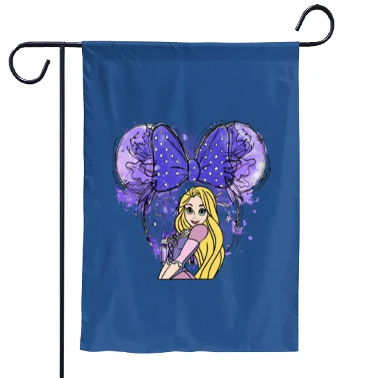 Rapunzel Mickey Ears Garden Flags, Disney Princess Garden Flags, Rapunzel Watercolor Castle Garden Flags