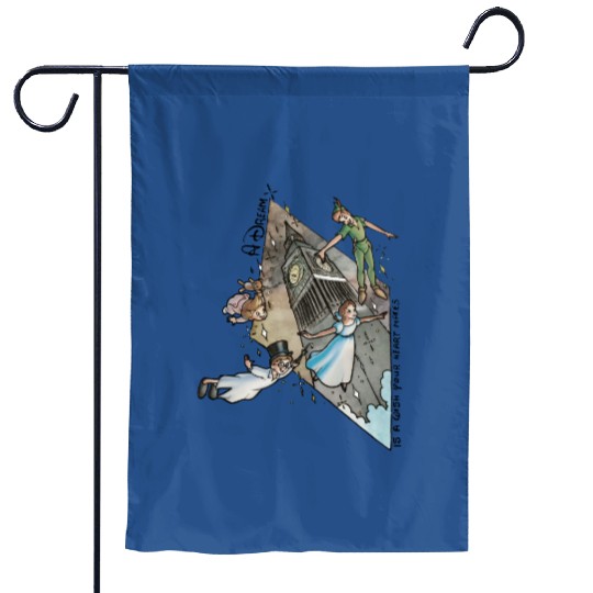 Retro 90s Disney Peter Pan Darling Flight Neverland Garden Flags, Disney Never land map