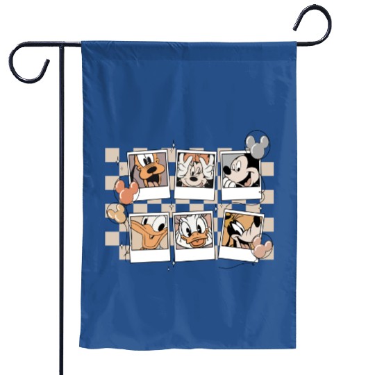 Retro Mickey And Friends Polaroid Garden Flags, Disney Checkered Garden Flags