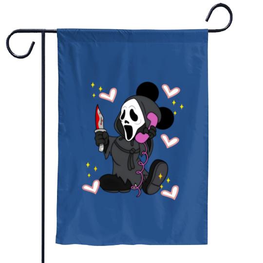 Disney Mickey Scream No You Hang Up Garden Flags, Mickey Ghost Scream Ghostface Phone Call Garden Flags