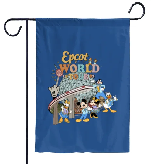 Disney Epcot World Tour Garden Flags, Retro Disney Epcot Garden Flags, Mickey And Friends Mickey