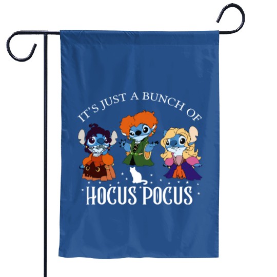 Disney Stitch It's Just A Bunch Of Hocus Pocus Halloween Garden Flags, Disney Stitch Hocus Pocus Garden Flags