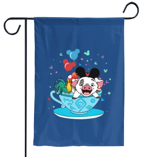Moana Garden Flags Pua and Hei Hei, Disney Teacup Garden Flags, Disney Matching Garden Flags