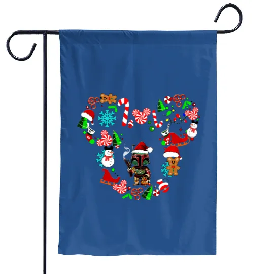 Star Wars Christmas Garden Flags, Mandalorian Disney Christmas Garden Flags, Christmas Mickey Garden Flags