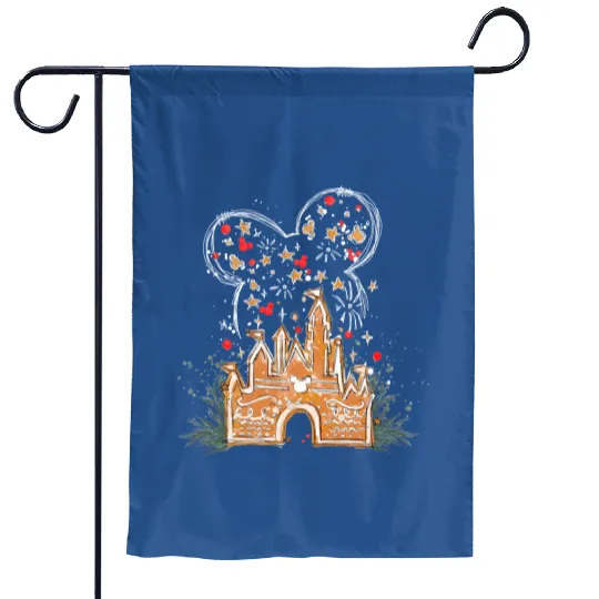 Mickey Gingerbread Castle Garden Flags, Christmas Castle Garden Flags, Disney Christmas Garden Flags